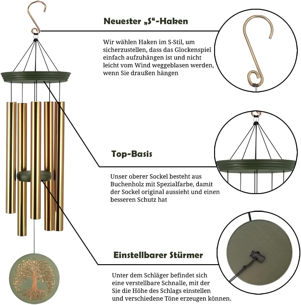 Wind Chimes for Outside,Outdoor Wind Chimes for Mother & Grandma - Large Garden Hanging Decor with Tree of Life Engraving, Perfect for Yard, Home, Christmas, Birthdays