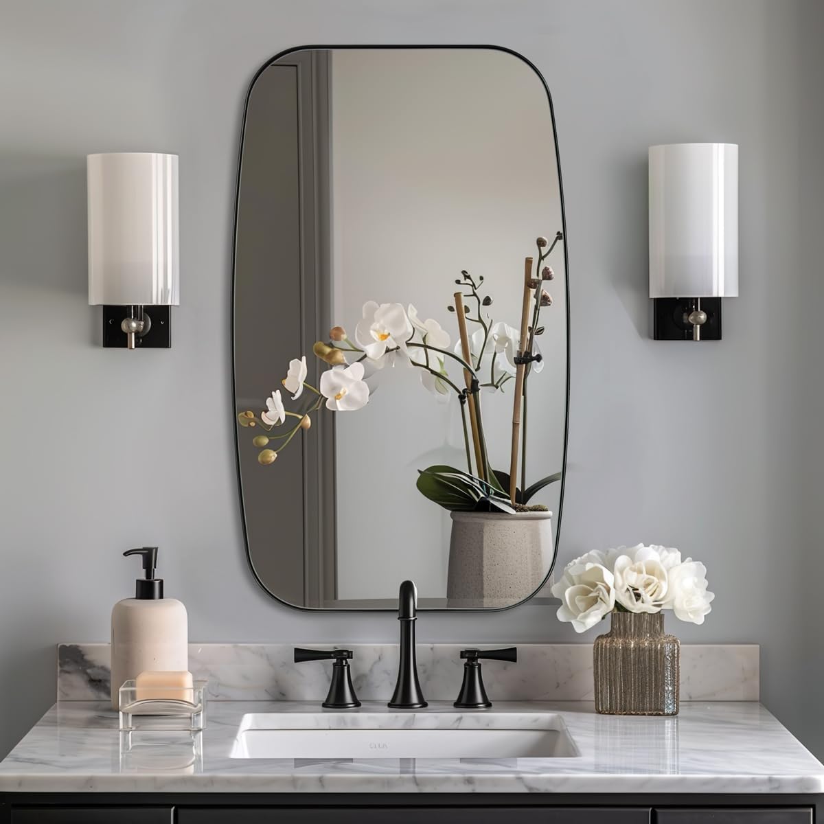 ANDY STAR Oval Bathroom Mirror, 24x32’’ Matte Black Metal Frame Oblong Mirror for Bathroom, Modern Black Oval Bathroom Mirror for Over Sink, Hangs Horizontal or Vertical