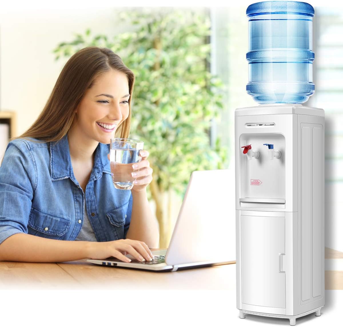 SAFEPLUS Top Loading Water Cooler Dispenser, Hot & Cold Freestanding Water Cooler Holds 5 Gallon Bottles Perfect for Home Office School UL & Energy-Saving Approved