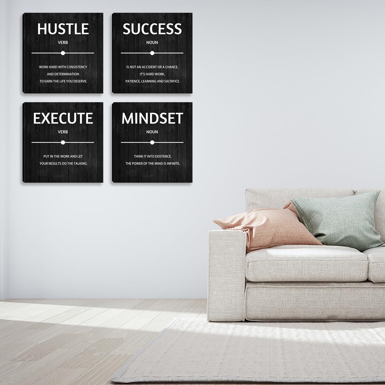 Motivational Wall Decor Inspirational Office Quotes for Living Room Bedroom Canvas Posters Painting 4 Pieces Wall Art Framed Modern Quotes Artwork Wall Decoration Home Decor Office Decor 12”X12”X4