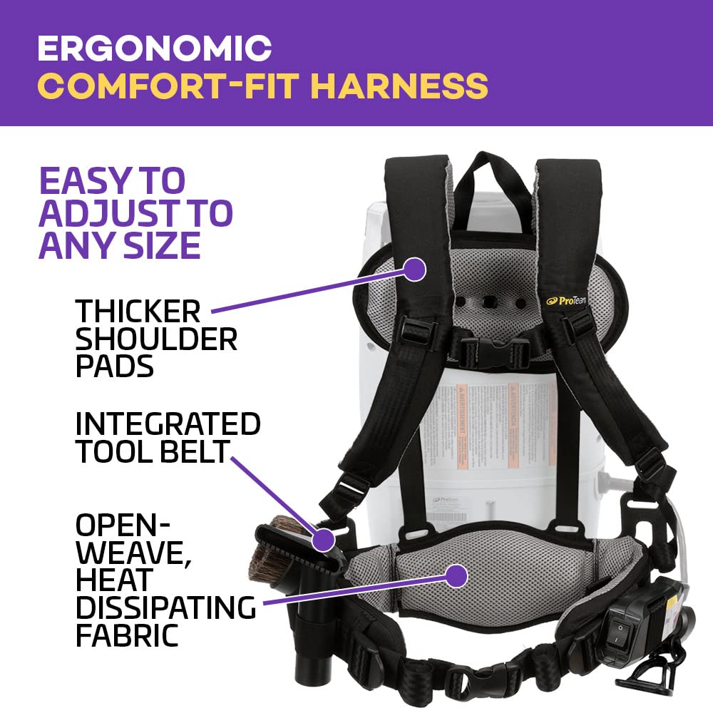 ProTeam Commercial Backpack Vacuum Cleaner, ProVac FS 6 Vacuum Backpack with HEPA Media Filtration and Residential Cleaning Service Kit, 6 Quart, Corded