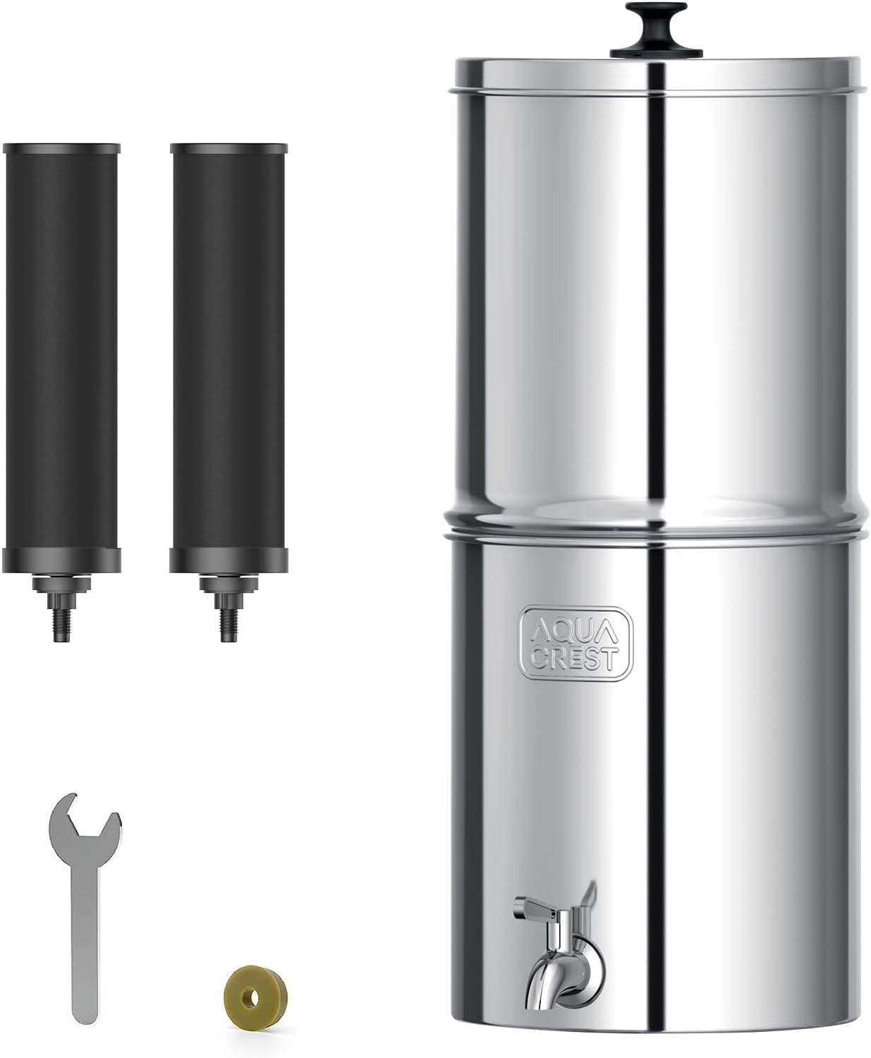 AQUA CREST Gravity Water Filter System, NSF/ANSI 42&372 Certified Black Carbon Filters, Reduce Lead and Up to 99% Chlorine, 2.25G, for Home, Camping, RVing, Off-Grid, Emergencies, AQ-TN-A