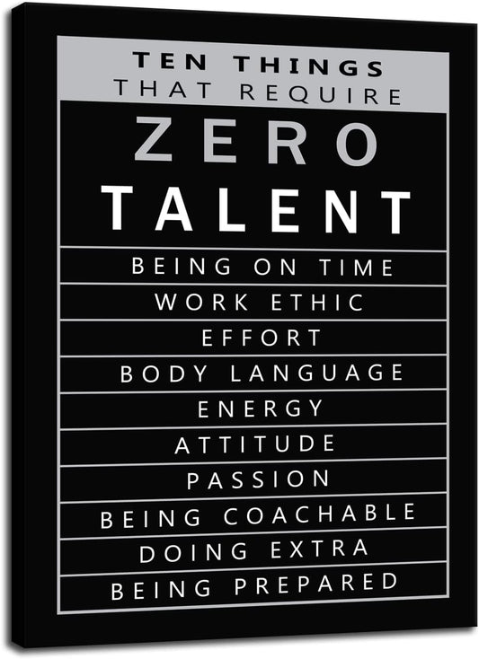 Motivational Wall Art for Office Ten Things That Require Zero Talent Quote Inspirational Poster Canvas Painting Prints Wall Pictures for Living Room Home Decor Framed Artwork [18''W x 24''H]