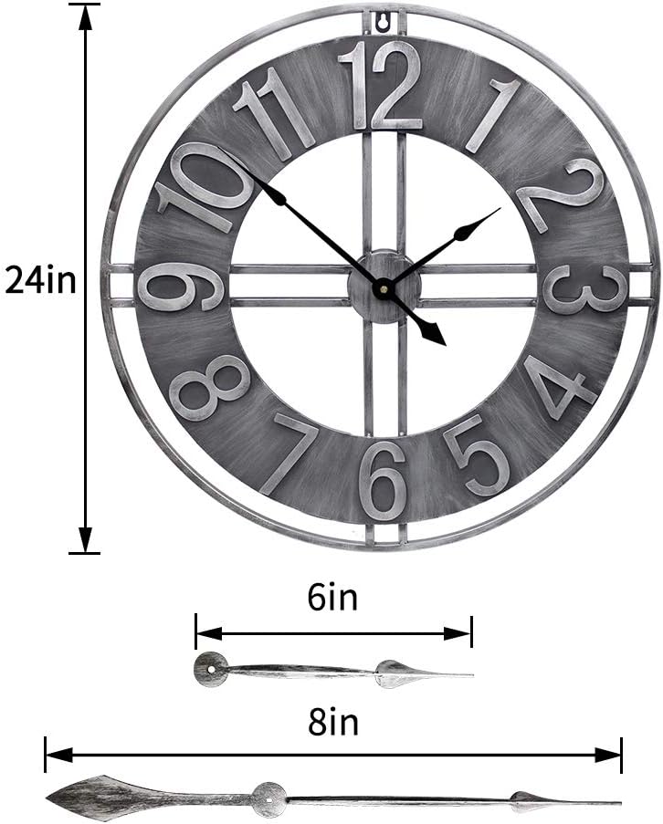 24 inch Large Wall Clock Decorative Metal Retro Oversized Clocks Decor for Home Farmhouse Living Room