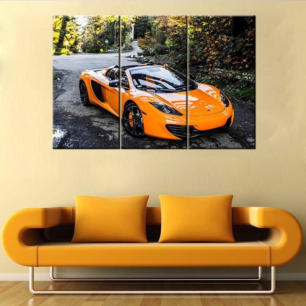 TUMOVO Wall Art Canvas Painting 3 Panel Modern Home Decorative Unique Poster Modular Painting 3 Pieces HD Printed Race Car Canvas Wall Art Pictures with Frame Ready to Hang - 12 x 24 inch x 3