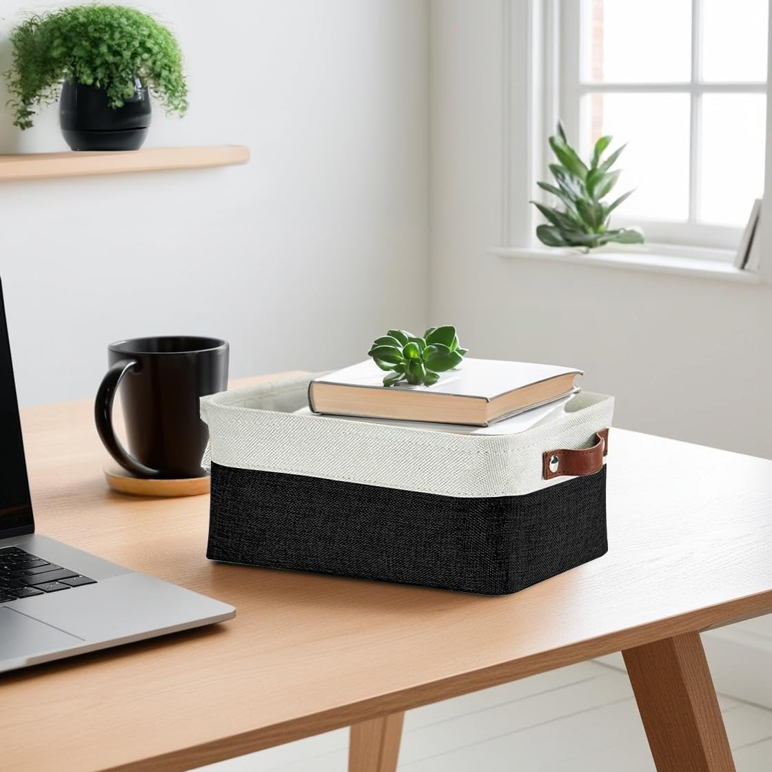 DECOMOMO Small Storage Basket, Closet Storage Bins, Baskets for Organizing Shelves (Black & White, Small - 6 Pack)