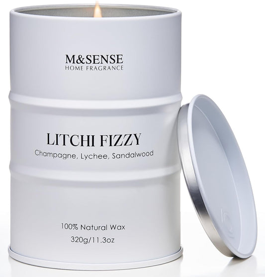 M&SENSE Soy Candles Litchi Fizzy Scented 11.3oz 70 Hour Long Lasting Natural Wax Non Toxic, Summer Candle Cozy Home Decor, Relaxing Aromatherapy Gifts for Women Mom Girlfriend