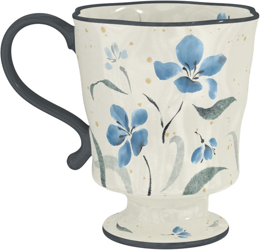 360ml -12.17oz Painted Forget-Me-Not Floral Ceramic Mug - Cute Coffee Cup for Latte, Espresso - Gift for Women, Dishwasher Safe