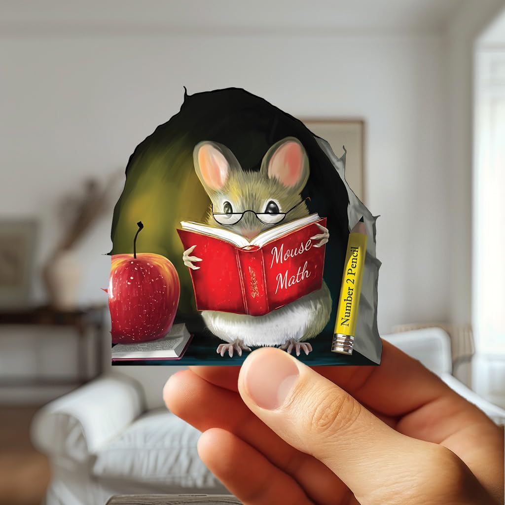Teachers Pet Mouse Reading Book Wall Sticker Decal – Kids Room, Classroom, Home Decor, Bookcase, Book Lover Gift, Children's Bedroom, Nursery, Cute Mouse, MICESTERPIECE