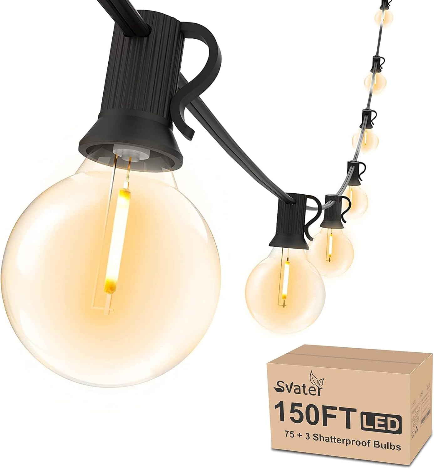 Svater Outdoor String Lights 150 FT, Patio Light with 78 Shatterproof LED Bulbs, Outside Plastic Hanging G40 Globe Lights for Cafe Market Bistro Backyard, Dimmable Warm White 2700K