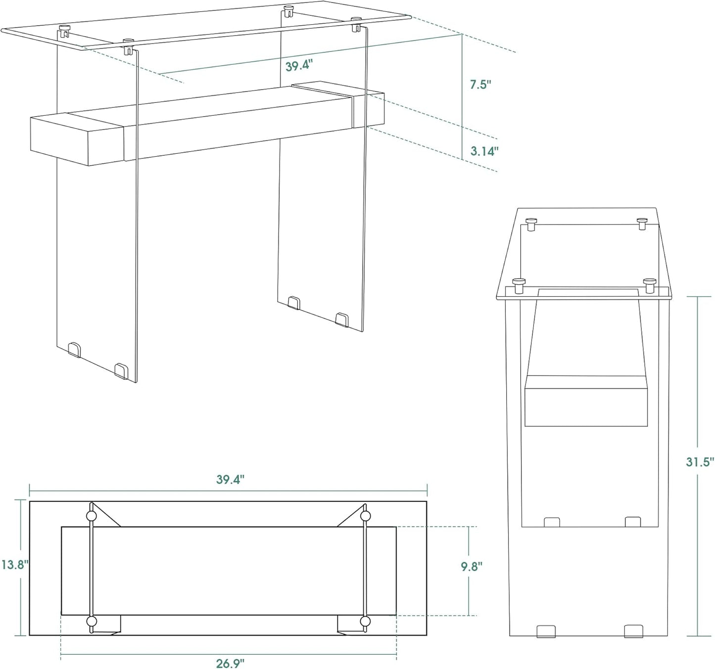 ivinta Glass Console Table with Storage, 39.4" Modern Sofa Table for Living Room, Foyer, Hallway, Bedroom 5101 (Dark Brown)