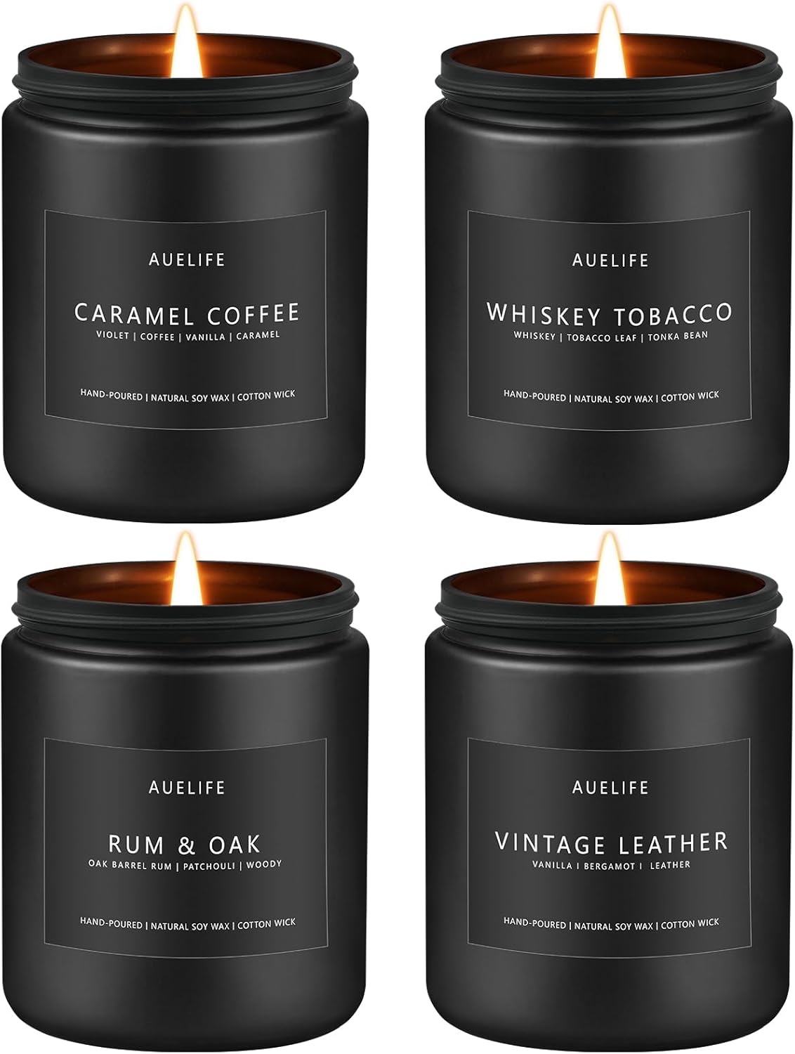 Scented Candles Set | Gifts for Men - 4Pack Candle Masculine Candle, Soy Candles for Home Scented, Aromatherapy Gifts Scents of Caramel Coffee/Whiskey Tobacco/Rum & Oak/Vintage Leather