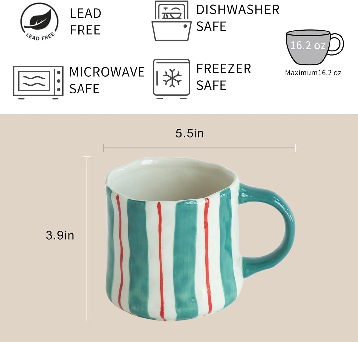 Vibrant Striped Ceramic Coffee Mug - Unique Green Design, 12oz, Microwave & Dishwasher Safe, Perfect for Daily Brews tea or coffee