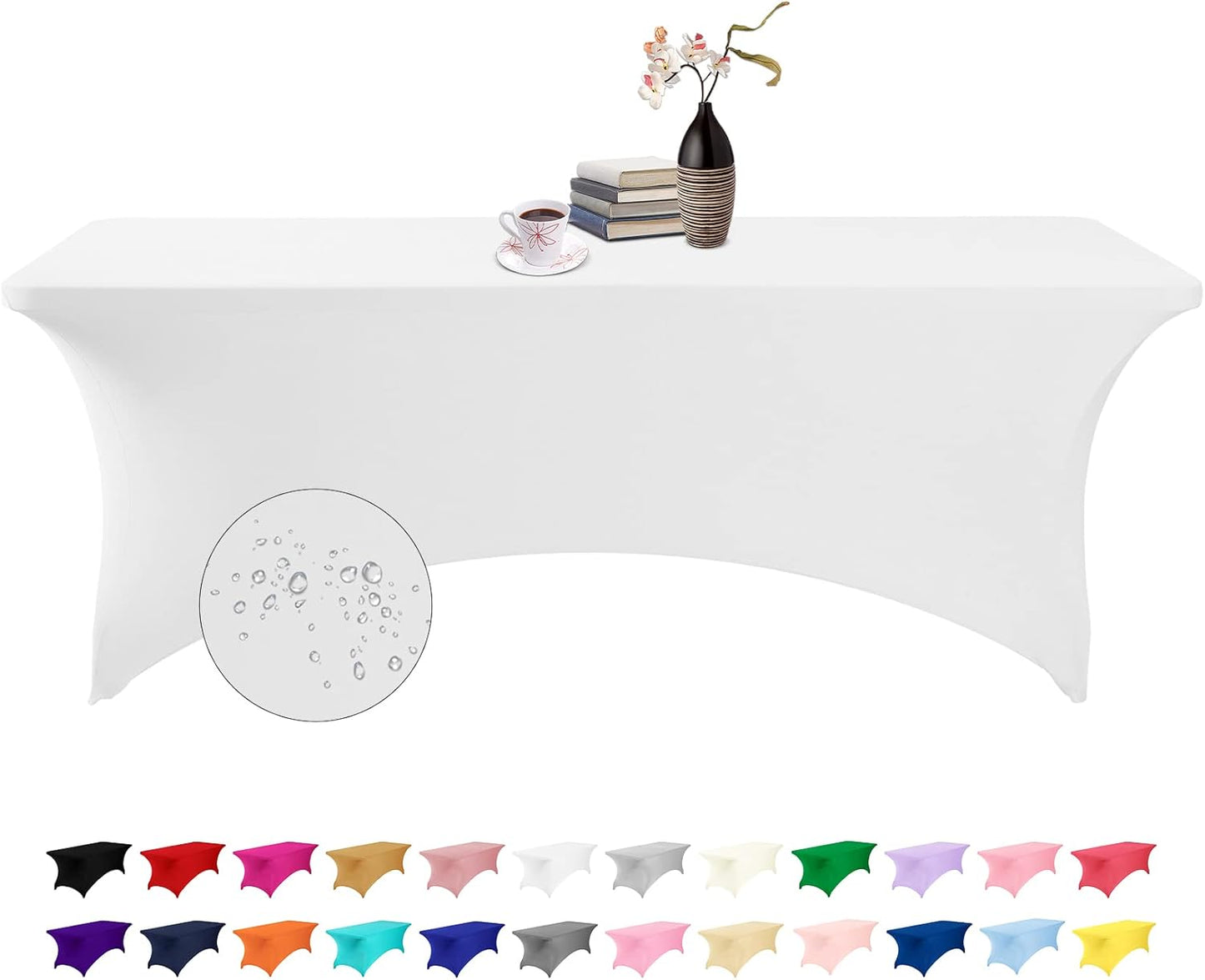 Spandex 8ft Waterproof Table Cover for Party,Wedding, Banquet, and Events(White)