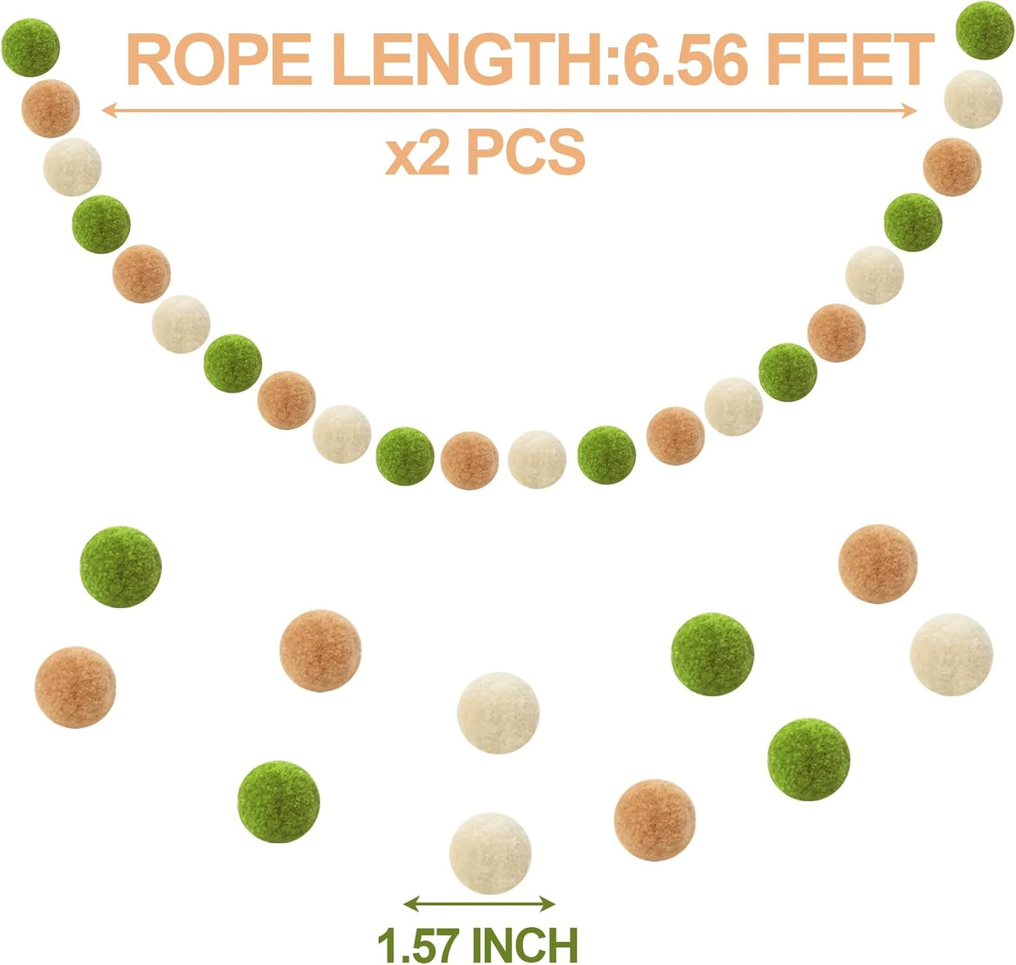 XmasExp Pom Pom Garland Decorations - Large Boho Felt Ball Garland for Mantle, Indoor Home Decor, Tree Ornaments, Kids Room and Party Hanging Decor,13 Ft. (Green, 1.57")