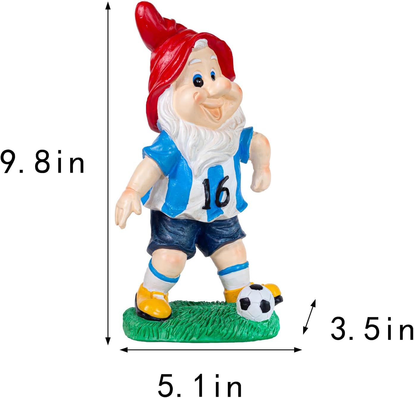 Outdoor Gnome Sculpture Soccer Garden Gnome Statue, 9.8 x 5.1 x 3.5 inches, Red Hat with Blue Jersey The for Football Enthusiasts