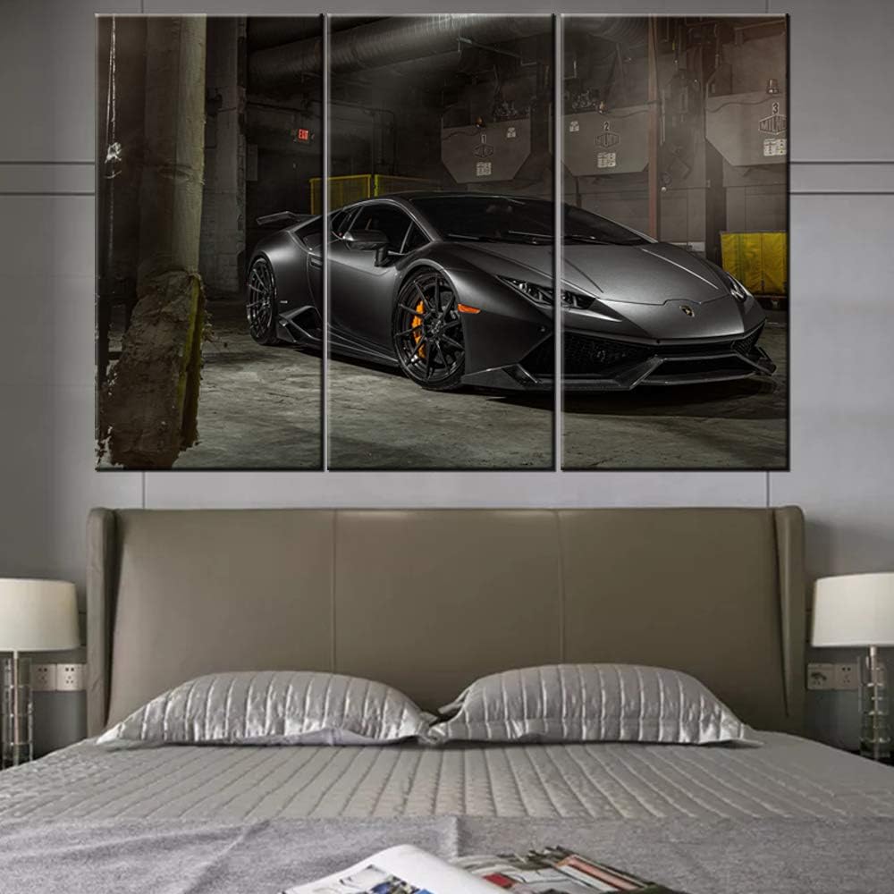TUMOVO Big 3 Piece Set of Black Car Canvas Wall Art/Canvas Print Poster Picture / LP610-4 Sports Car Wall Painting on Canvas/Home Wall Decoration on Canvas - 40 x 20inch x 3 Panels