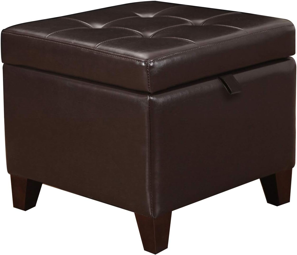 Adeco 15.2" Modern Brown Faux Leather Storage Ottoman with Tufted Flip Top for Living Room, Tufted Accents Rectangular Bench for Foot Rest
