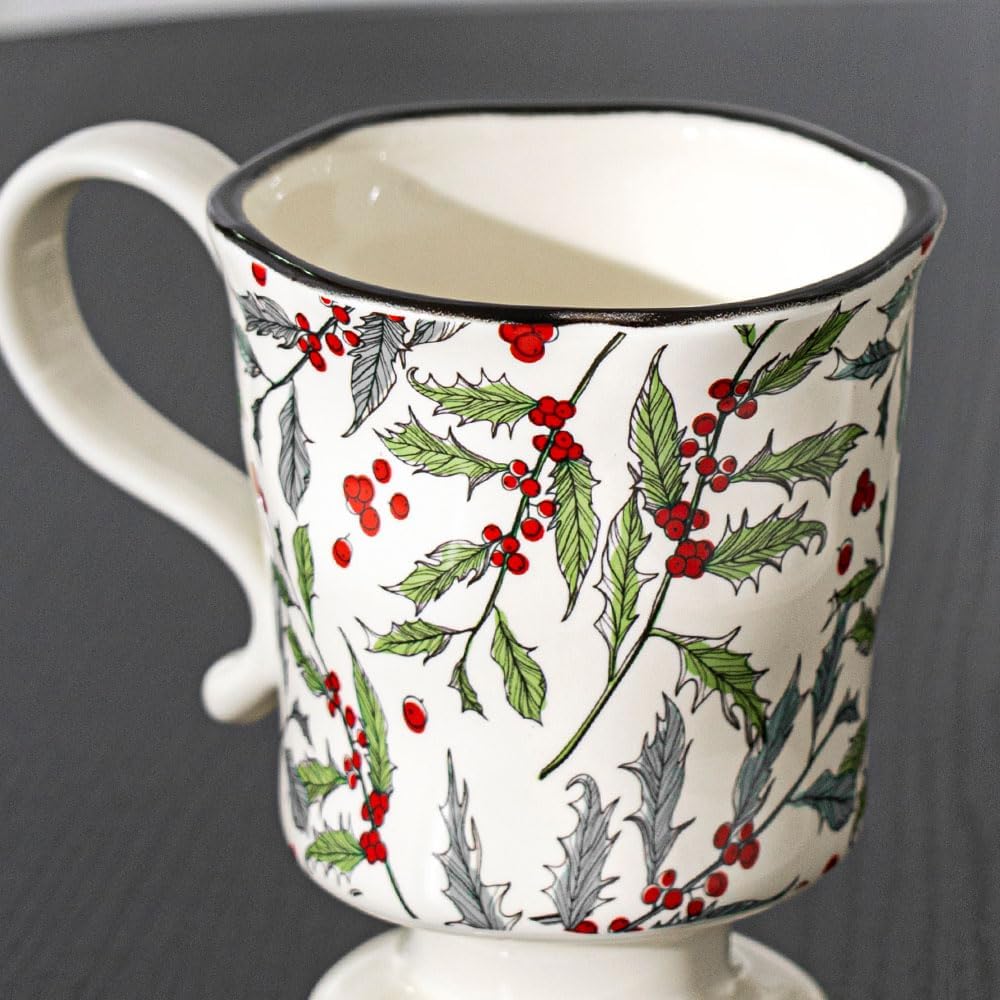 360ml -12.17oz Painted Cherry Fruit Ceramic Mug - Cute irish Coffee Glasses for Latte, Espresso - Gift for Women, Dishwasher Safe