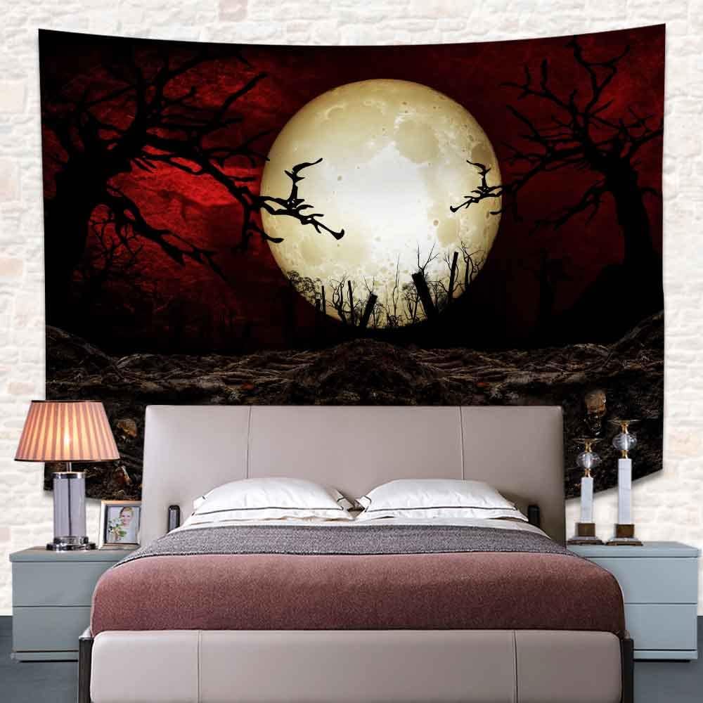 SHRAPHY Moon Tapestry Scary Graveyard Scarlet Sky Tapestry Large 100x90 Inches Halloween Art Wall Hanging Tapestry for Bedroom GTLSUH1209