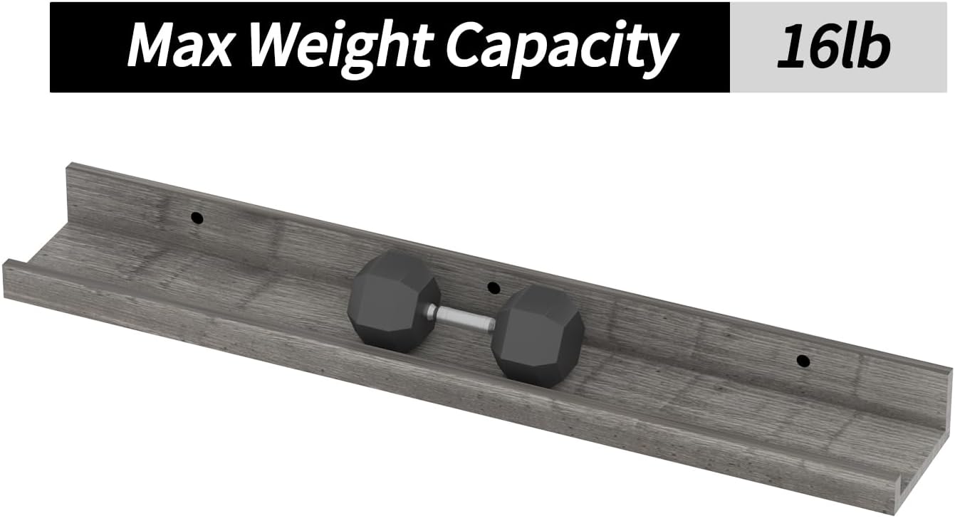 Giftgarden 24 Inch Grey Floating Shelves for Wall Mount, Gray Wood Wall Shelf Ledge for Bathroom Bedroom Living Room Kitchen Storage, Set of 3 Different Sizes