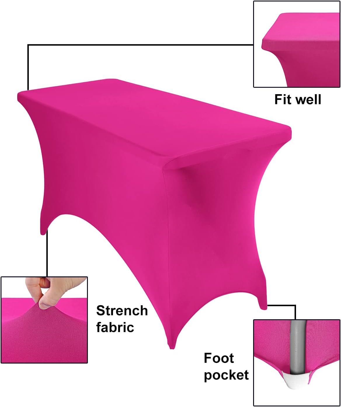 4Pack Spandex Waterproof Table Covers 4ft，Spandex 4ft Waterproof Table Cover for Party,Wedding, Banquet, and Events(Fuchsia)
