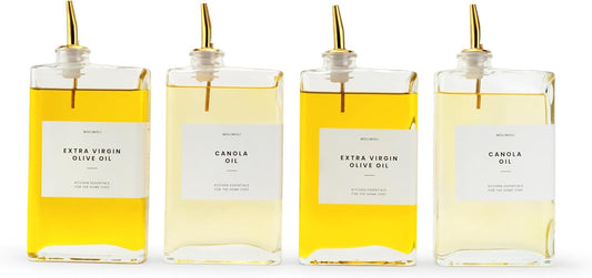 Molimoli Olive Oil Dispenser Bottle for Kitchen, Automatic Pourer, Glass Dispenser for Kitchen, Olive Oil Cruet, | Set of 4 - Gold