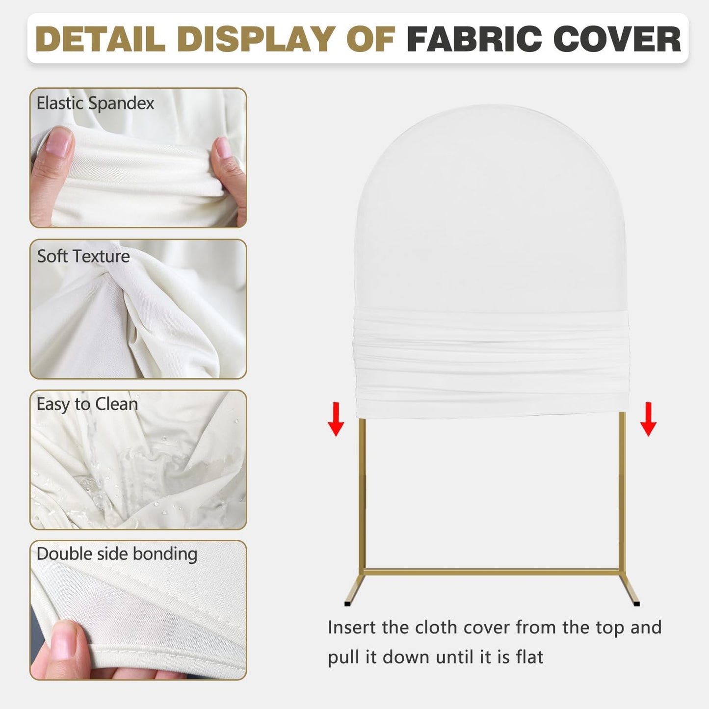 Arch Backdrop Stand and Cover Set, Metal Balloon Arch Backdrop 6.6ft, Gold Arched Stand Frame for Wedding, Parties,Birthday, Backdrop Decorations (White,6.6ft)