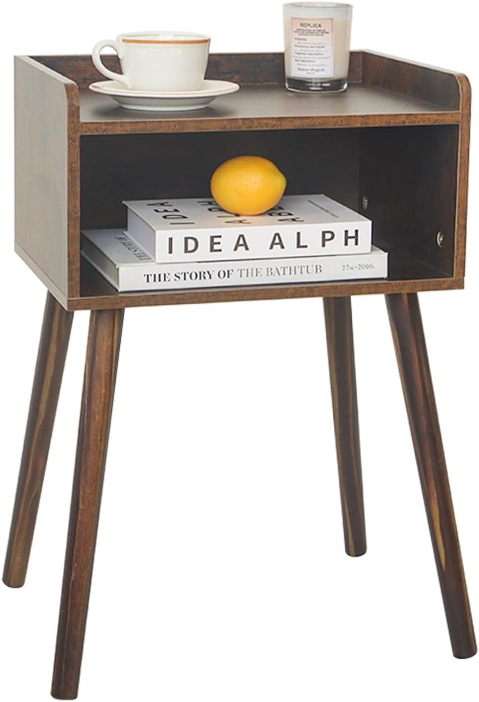 MaxSmeo Nightstand, Mid Century Modern Side Table Bedroom with Storage, Small End Bedside Table with Solid Wood Legs for Living Room, Office Small Spaces (Rustic Brown)