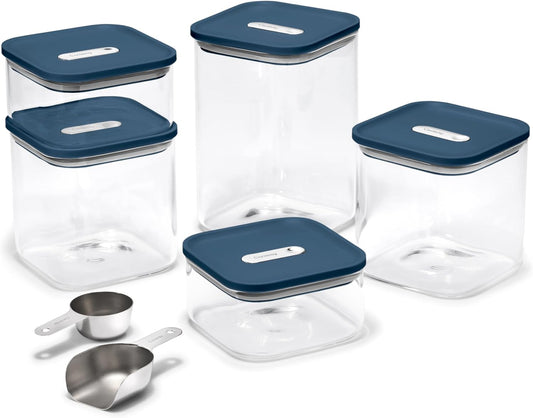 Caraway 14-Piece Glass Airtight Food Storage Containers with Lids – Non-Toxic, BPA-Free Kitchen Storage Containers – Stackable, Space-Saving Airtight Containers for Dry Goods and More - Navy