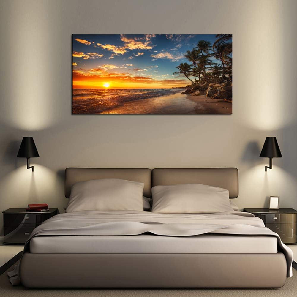 DZL Art S74762 Canvas Painting Print Paradise Tropical Island Beach with Palms Photograph Print Nature Pictures Wall Art Canvas Prints Painting for Living Room Bedroom Decor Office Wall Decor
