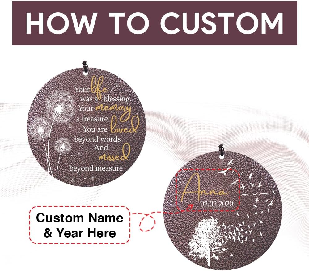 Sympathy Wind Chimes, Personalized Wind Chime for Loss of Loved Ones, Customized Tree Bird Wind Chimes, Commemorative Wind Chime Deep Tone (36inch)