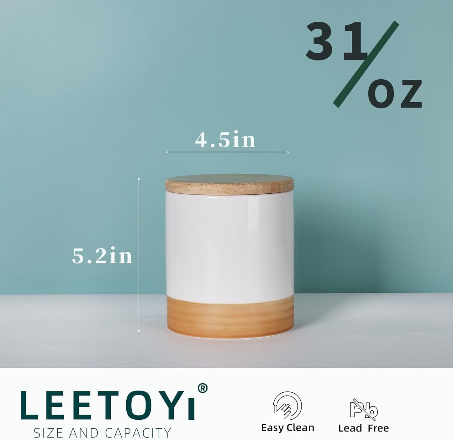 LEETOYI Ceramic Food Storage Jar with Seal Lid,Kitchen Canisters for Countertop, Serving for Ground Coffee, Tea, Sugar, Salt and More 31 Oz White