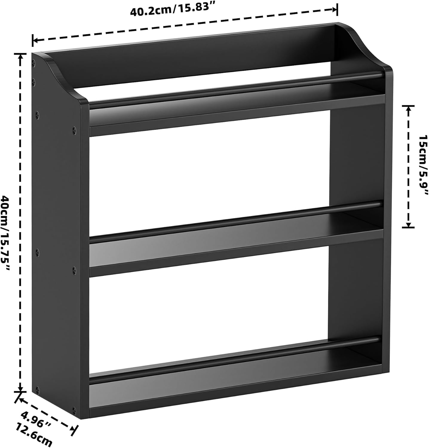 Bamboo Spice Rack Wall Mount or Tabletop Holder, 3-Tier Shelf for Seasoning Bottles Organizer, Medicine Holder (Black)