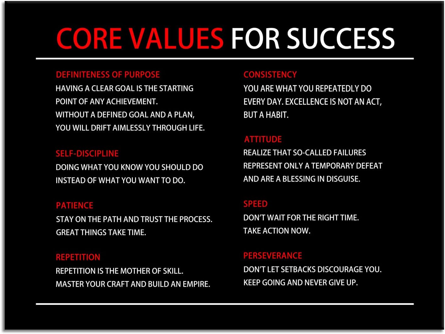Core Values for Success Inspirational Canvas Wall Art Motivational Poster Print Artwork Picture Painting Wall Decor for Modern Home Bedroom Office ClassRoom Ready to Hang [18''Wx 24''H]