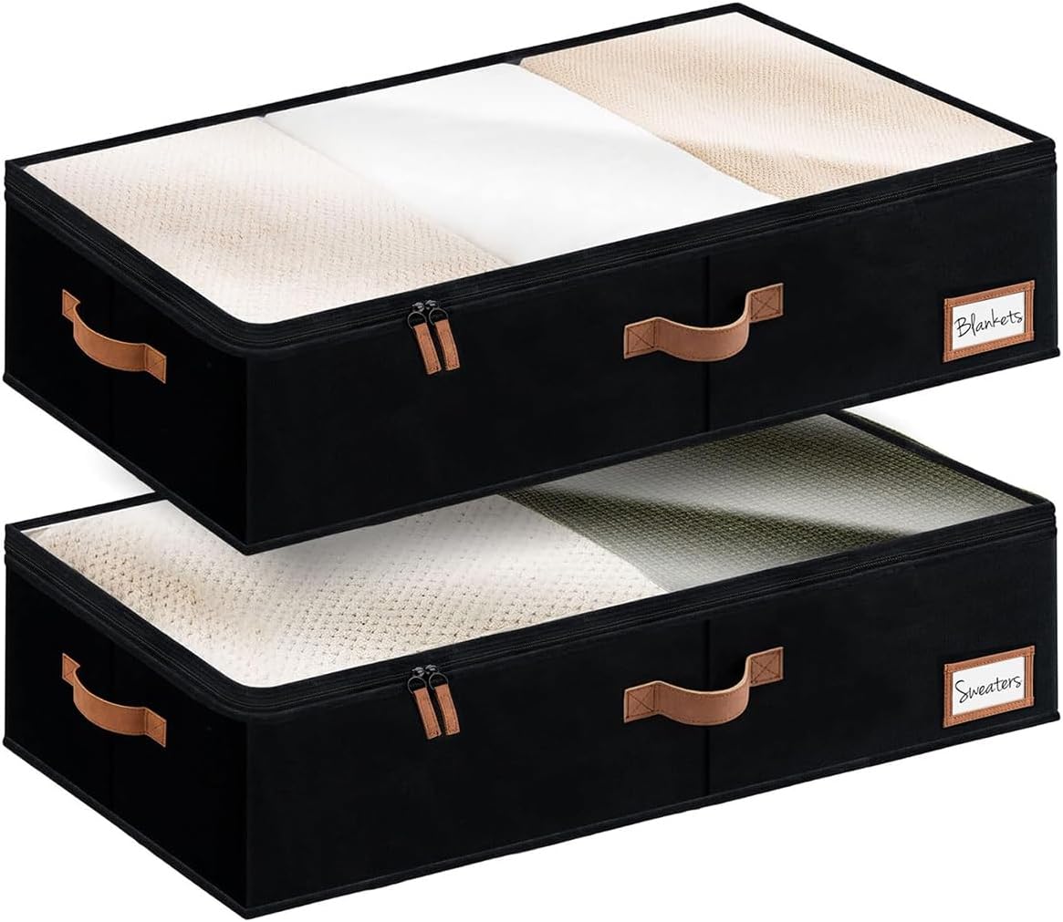 StorageWorks Large Under Bed Storage Containers with Handles and Label Holder, 2 Pack Ultra-thick Fabric Underbed Bins, Closet Organizer for Clothes, Blankets, Sweater