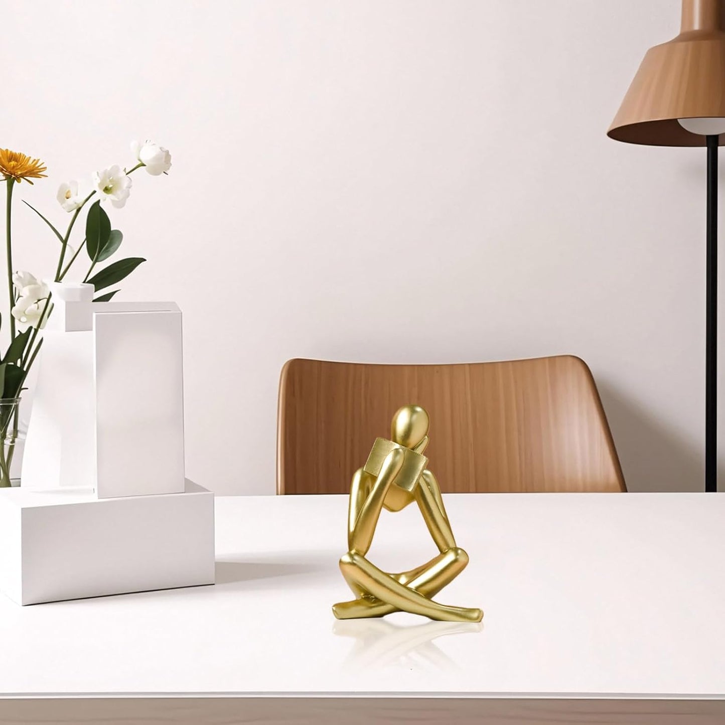 Bookshelf Decor Reading Statue - Abstract Art Thinker Sculpture Bookend for Shelves Aesthetic, Modern Home Decoration Figurine for Living Room Office Shelf Desk Coffee Table Decor(Gold Right)