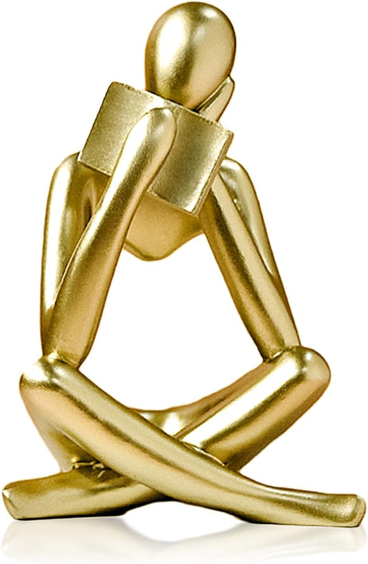 Bookshelf Decor Reading Statue - Abstract Art Thinker Sculpture Bookend for Shelves Aesthetic, Modern Home Decoration Figurine for Living Room Office Shelf Desk Coffee Table Decor(Gold Right)