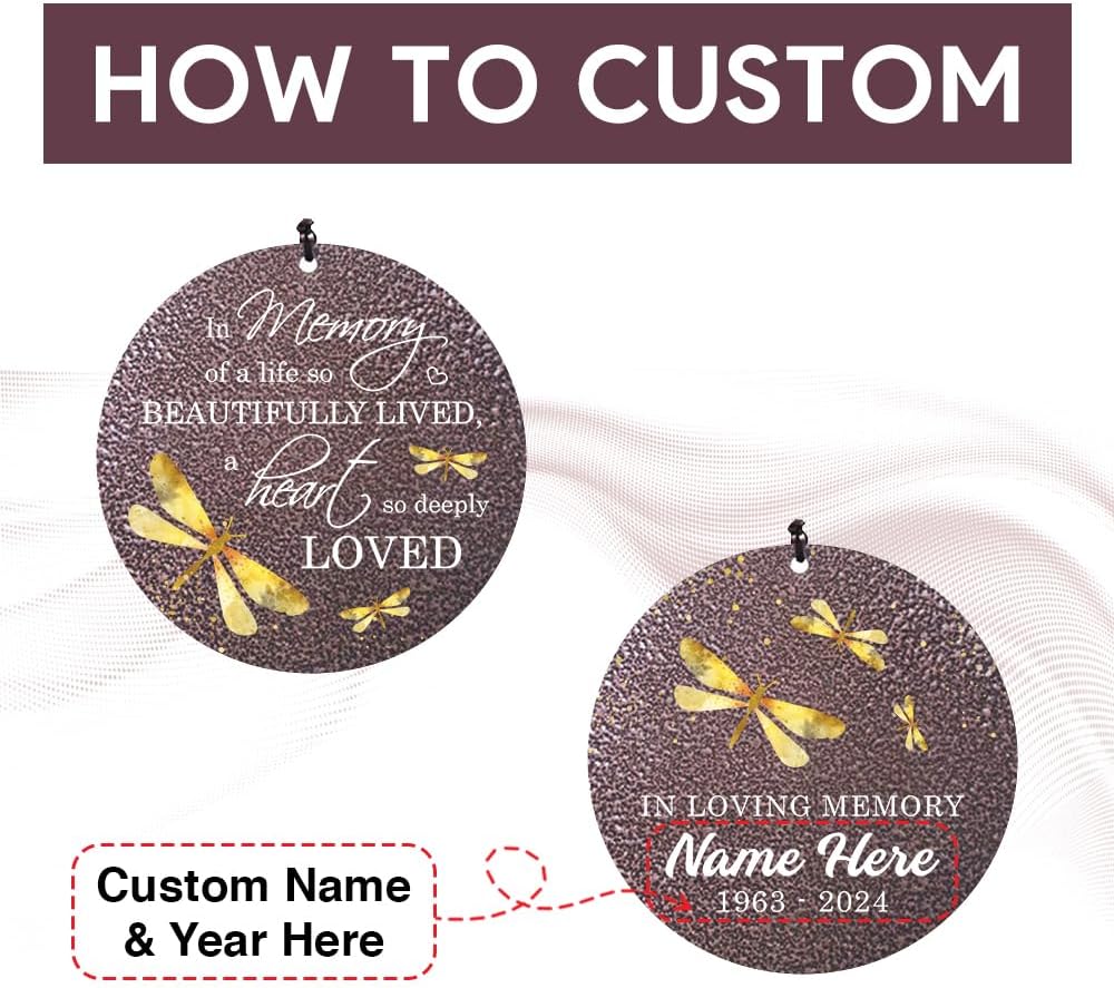 Sympathy Wind Chimes, Personalized Dragonfly Wind Chimes for Loss of Loved One, Commemorative Sympathy Gifts for Funeral, in Memory of Dad/Mom/Husband/Wife (36inch)