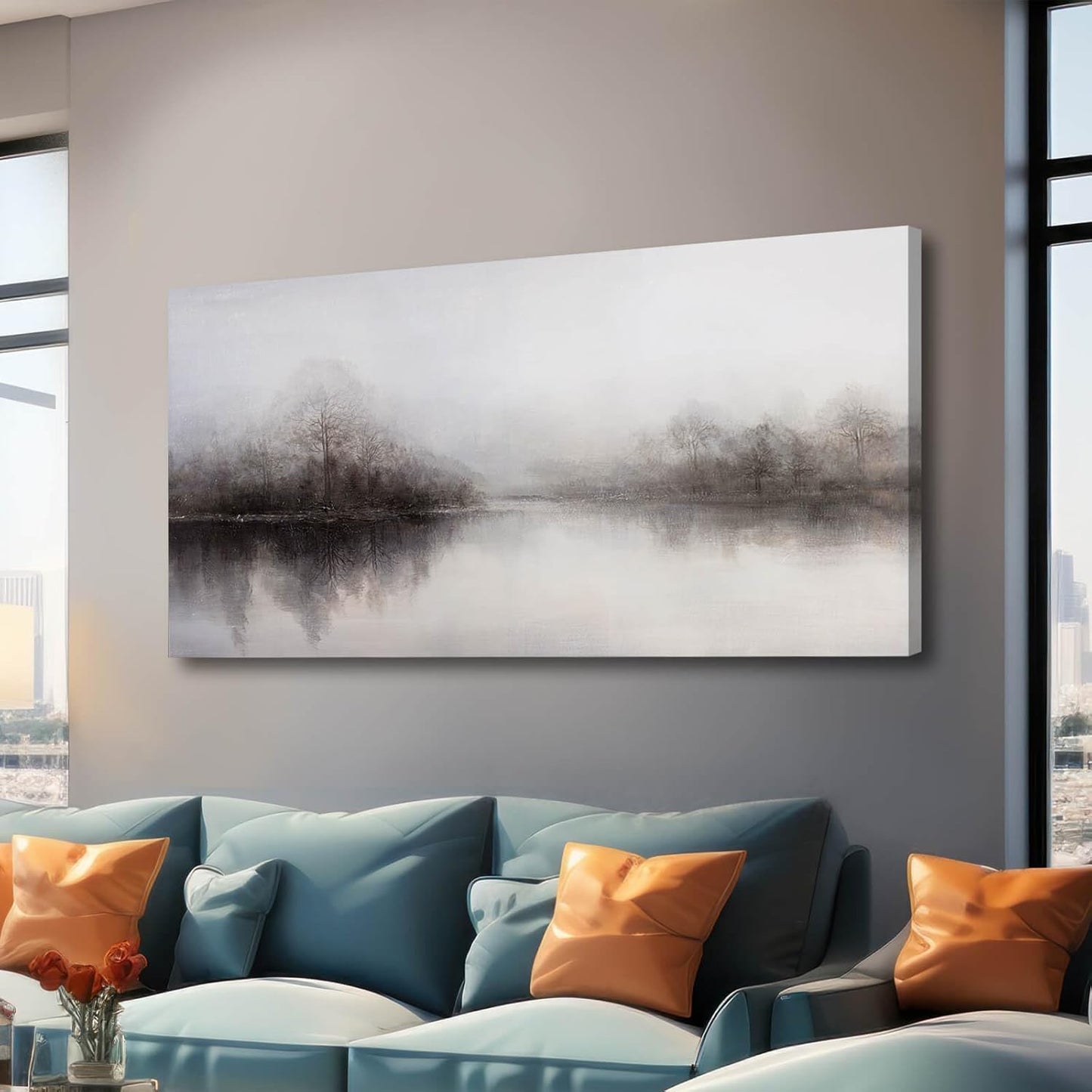 CHUDANHAO Wall Art for Living Room Large Wall Decor Abstract Pictures Black And White Artwork Landscape Poster Art for Home Office 24"x48"