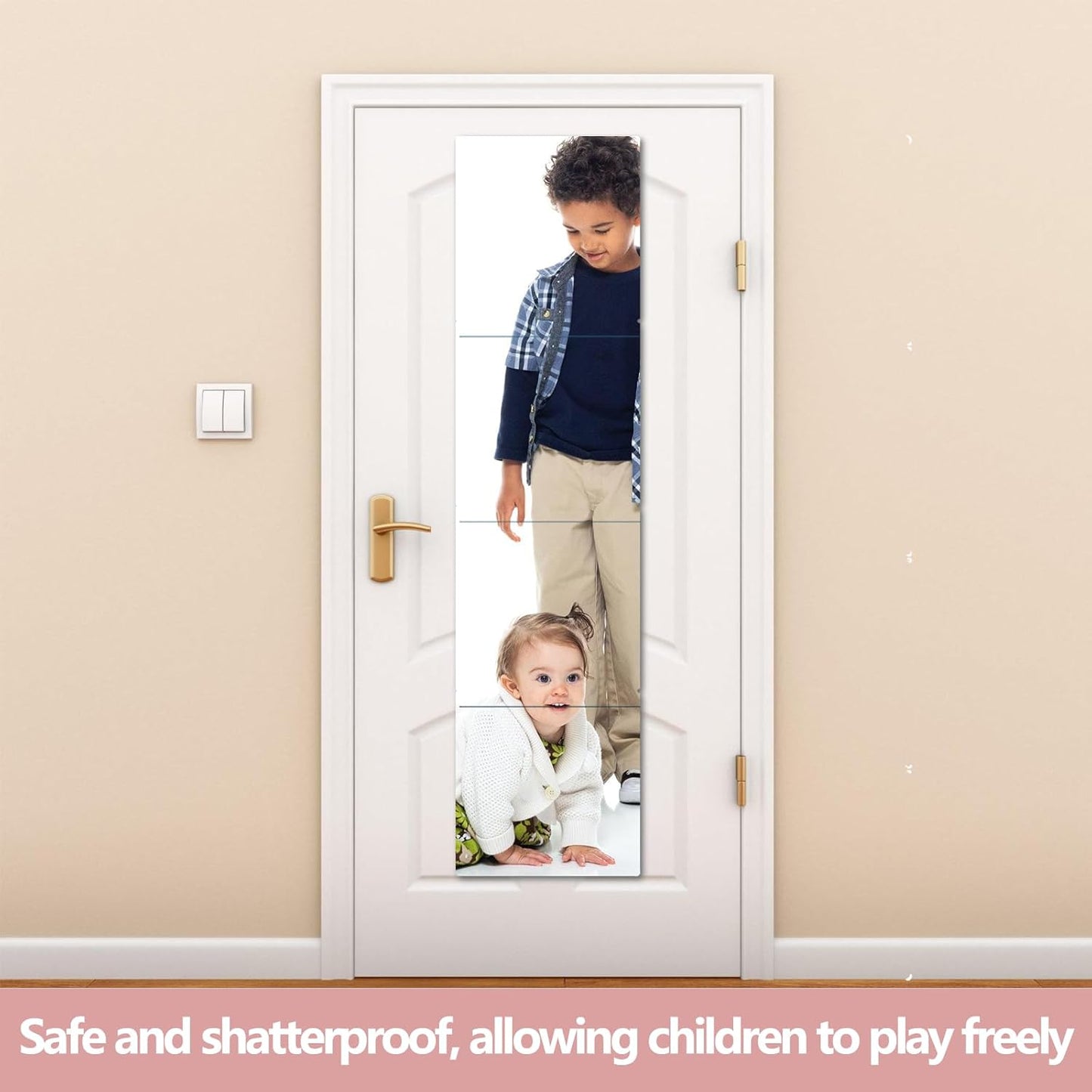 Unbreakable Wall Mirror Full Length,Over the Door Mirror for Bedroom,4Pcs 10inchx10inch Acrylic Mirror Kids,Shatterproof Plexiglass Long Mirrors,Children Non Glass Stick on Mirrors Tiles self adhesive