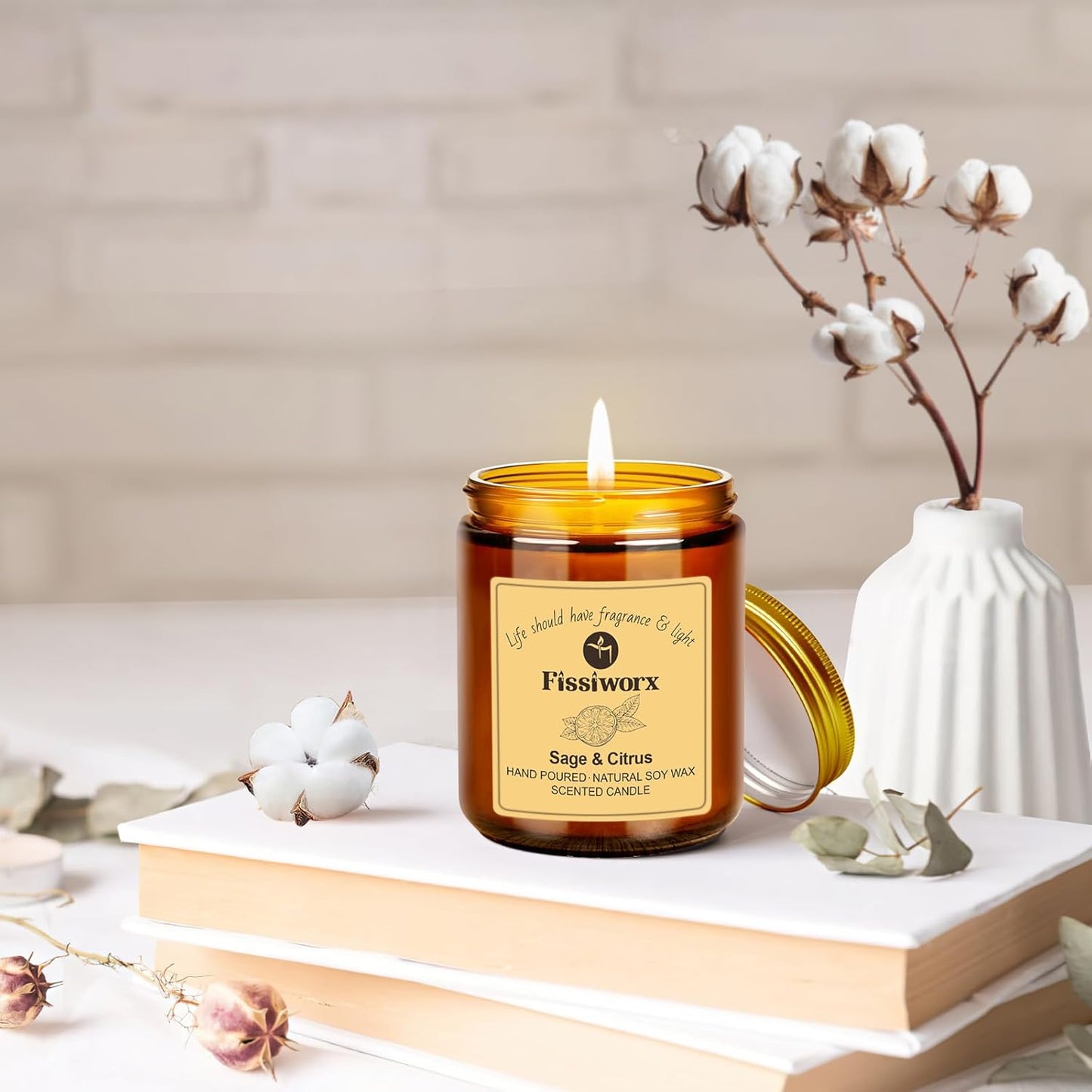 Sage & Citrus Scented Candle Set 2 Pack – Natural Soy Wax Hand-Poured – 60 Hour Long Lasting Burn – Relax and Relieve Stress – Premium Aromatherapy Candle for Home Decor, Gifts