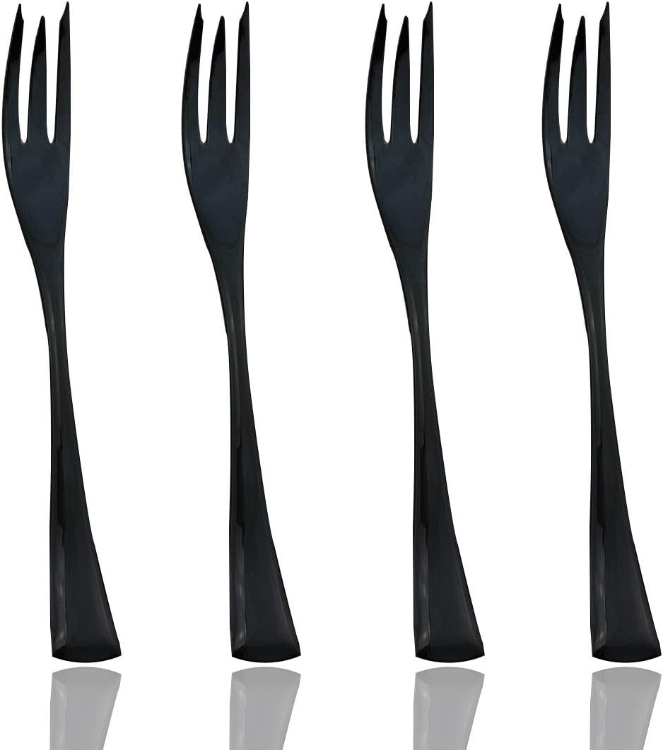 JASHII 18/10 Stainless Steel 4 Piece Mirror Polished Black Fish Fork Black Server Utensil Set