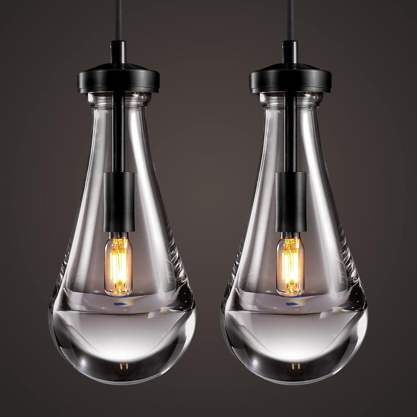 Modern Raindrop Pendant Lights Set of 2, Bronze Pendant Lights Kitchen Island, Black Pendant Light Island Lights for Kitchen Chandeliers for Living Room Bathroom Bedroom Hallway,Bulb Included