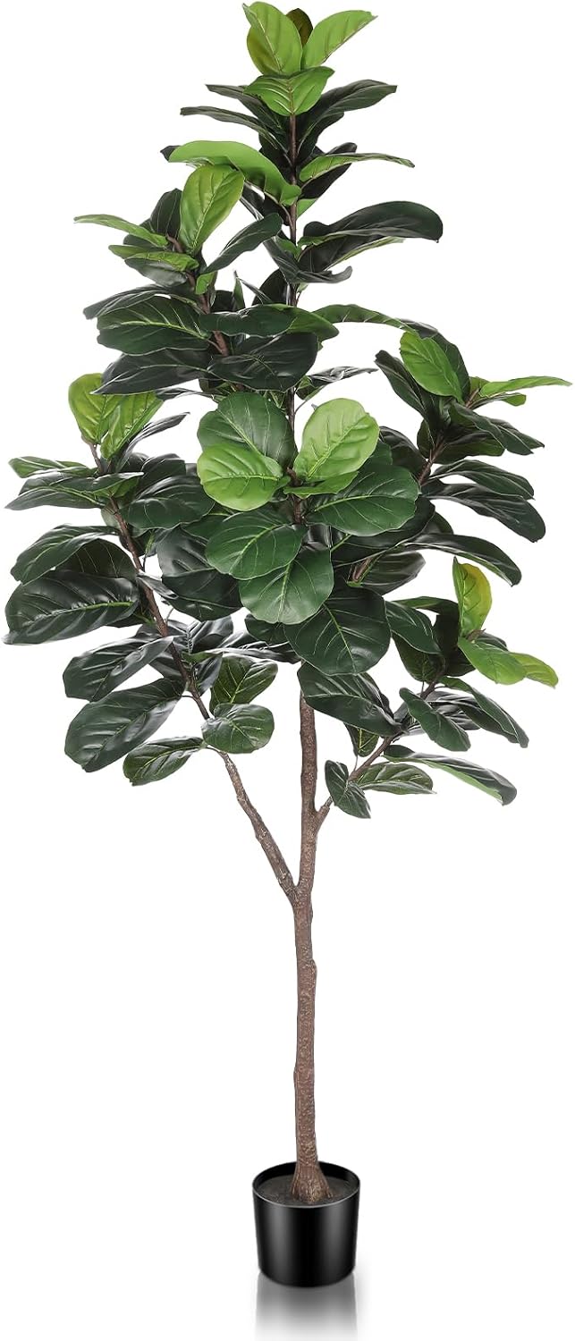 Artificial Fiddle Leaf Fig Tree - 6.5ft Faux Ficus Lyrata Plant with 108 Fiddle Leaves Fake Fig Silk Tree in Pot Artificial Tree for Indoor Outdoor Home Office Perfect Housewarming