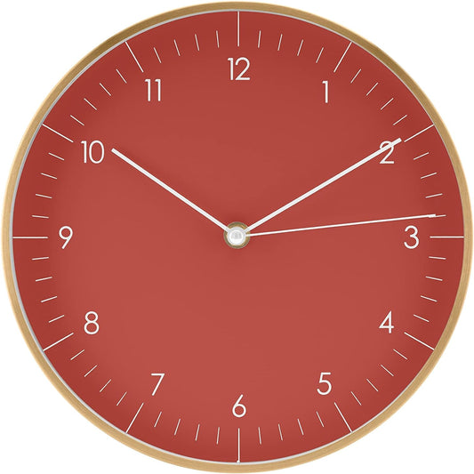 LUUK LIFESTYLE Modern Wall Clock with Silent Quartz Movement, Stylish and Elegant, for Living Room, Bedroom, Dining Room, red and Gold