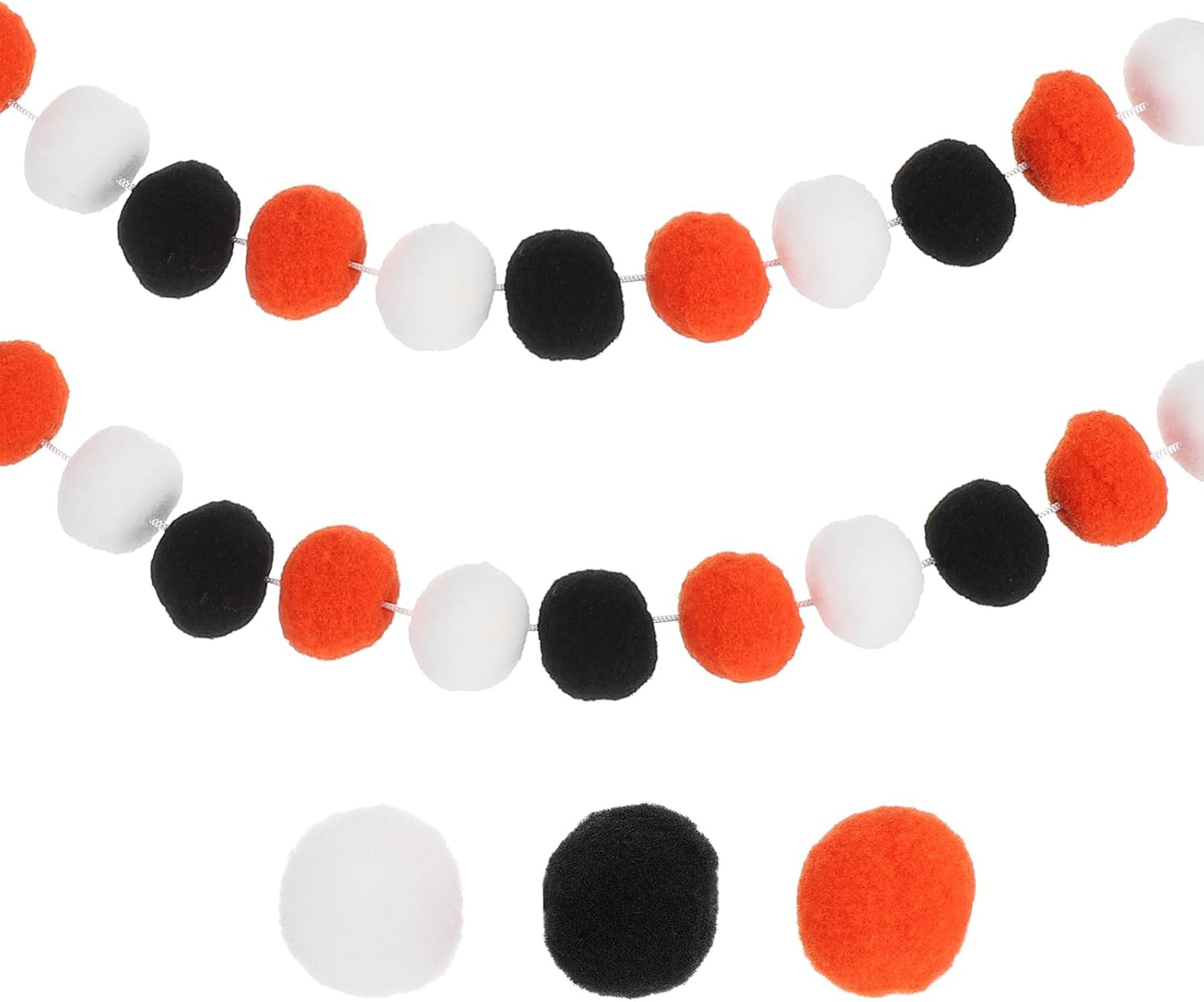 PATIKIL 13Ft Pom Pom Garland Decorations, 2Pcs Colorful Felt Ball Garland Banner Cute Rainbow Pompom Hanging Decorations for Tree Ornaments Homes Decor, Black/Orange/White
