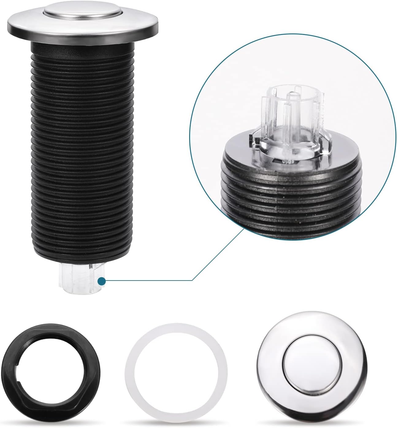 RQYEKDO Garbage Disposal Air Switch Kitchen Sink Top Long Stainless Steel Brushed Nickel Long 2.5" for Food and Waste Disposal On/Off Air Button Parts