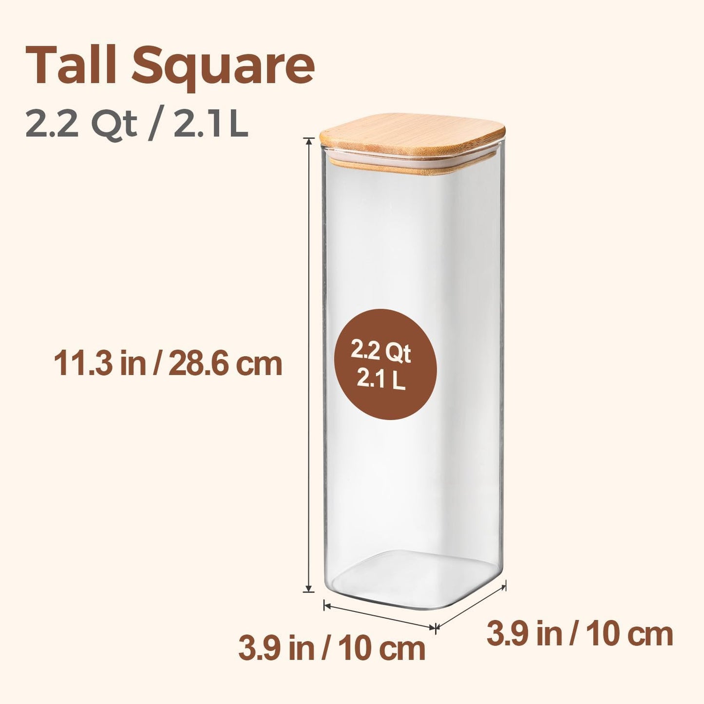 ComSaf Glass Spaghetti Pasta Storage Containers with Lids 2.2 Qt Set of 3, Tall Clear Airtight Food Storage Jar with Lid for Noodles Flour Oat Cereal Sugar Beans, Sqaure Spaghetti Pantry Containers