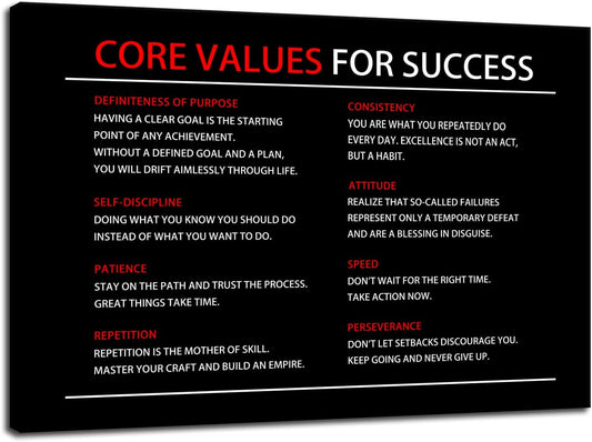 Core Values Quote Inspirational Canvas Painting Motivational Wall Art Poster Inspiring Positive Motivational Framed Artwork Prints Picture for Living Room Office [24''Wx 36''H]